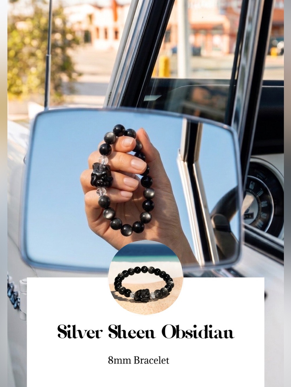 8mm Silver and Ice Obsidian Bracelet with 9 tail fox